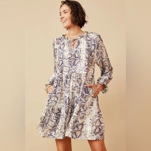 Womens Snake Print Tie Front Cinch Cuff Dress